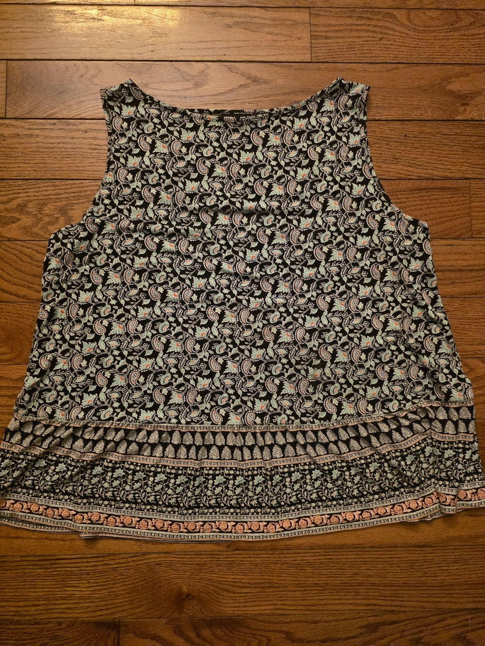 Black Paisley-Print Sleeveless Tank Top with Mint & Blush Accents
